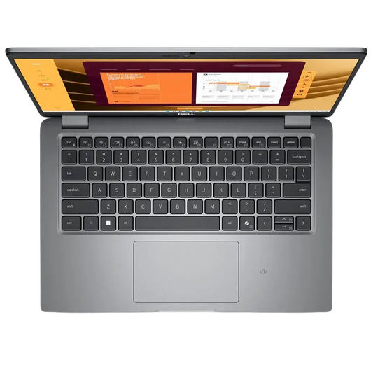 an open laptop computer with a black keyboard and a colorful screen displaying various elements.