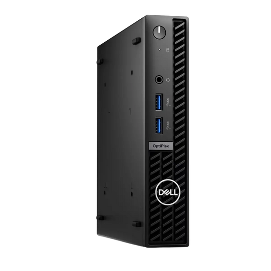 a black Dell OptiPlex desktop computer tower with two USB ports on the front.