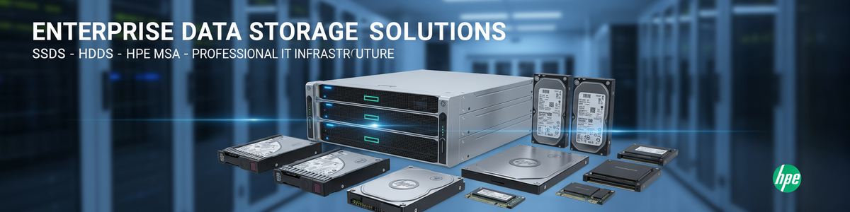 Storage e Armazenamento empresarial com unidades de disco rígido e SSD em vários formatos e capacidades