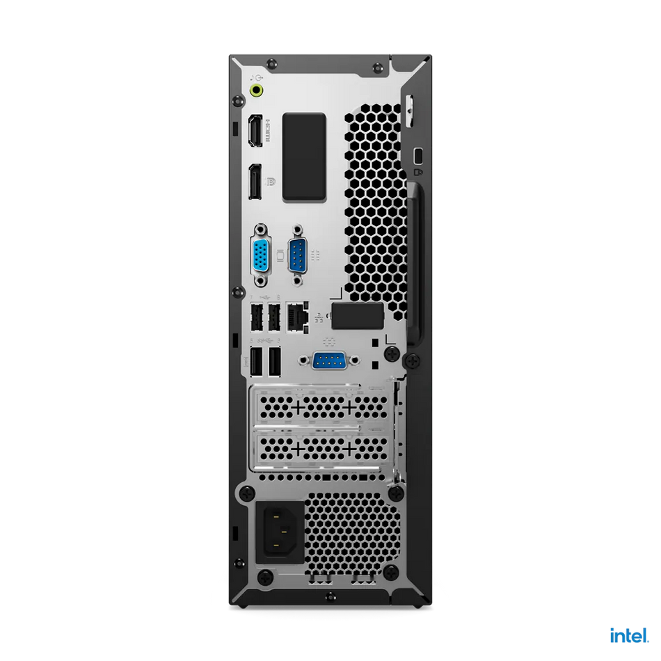 the back of a computer tower, including the CPU, GPU, and various ports and connections.