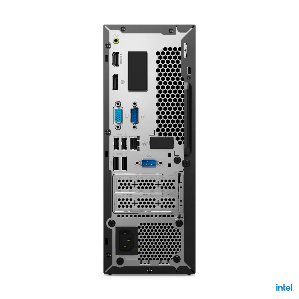 the back of a computer tower, including the CPU, GPU, and various ports and connections.