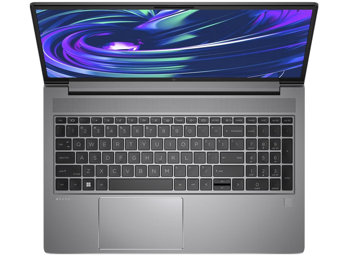 an open laptop with a silver keyboard and a large, colorful display screen.