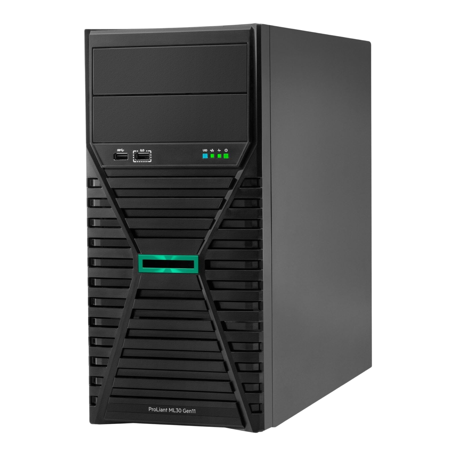 a black computer server with a green stripe on the front.