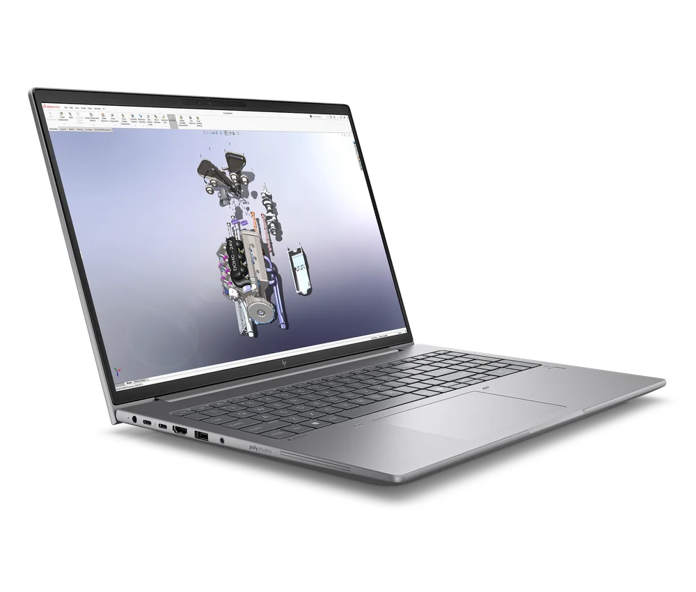 a silver laptop with a 3D rendering displayed on its screen, indicating that it is being used for 3D design or visualization purposes.