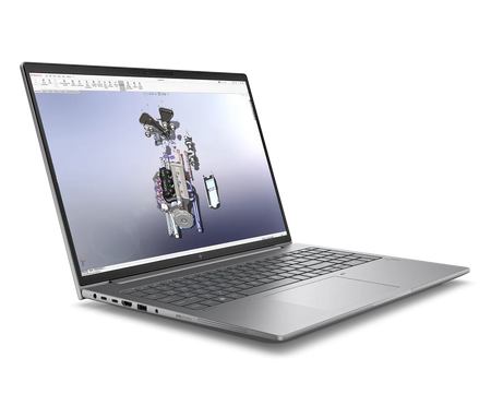 a silver laptop with a 3D rendering displayed on its screen, indicating that it is being used for 3D design or visualization purposes.