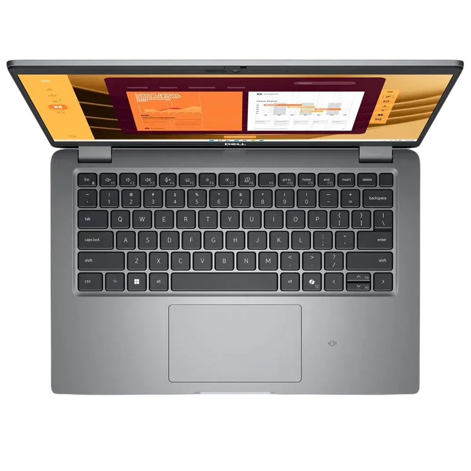 an open laptop computer with a black keyboard and a screen displaying a colorful background with various icons and text.