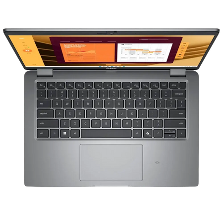 an open laptop computer with a black keyboard and a screen displaying a colorful background with various icons and text.