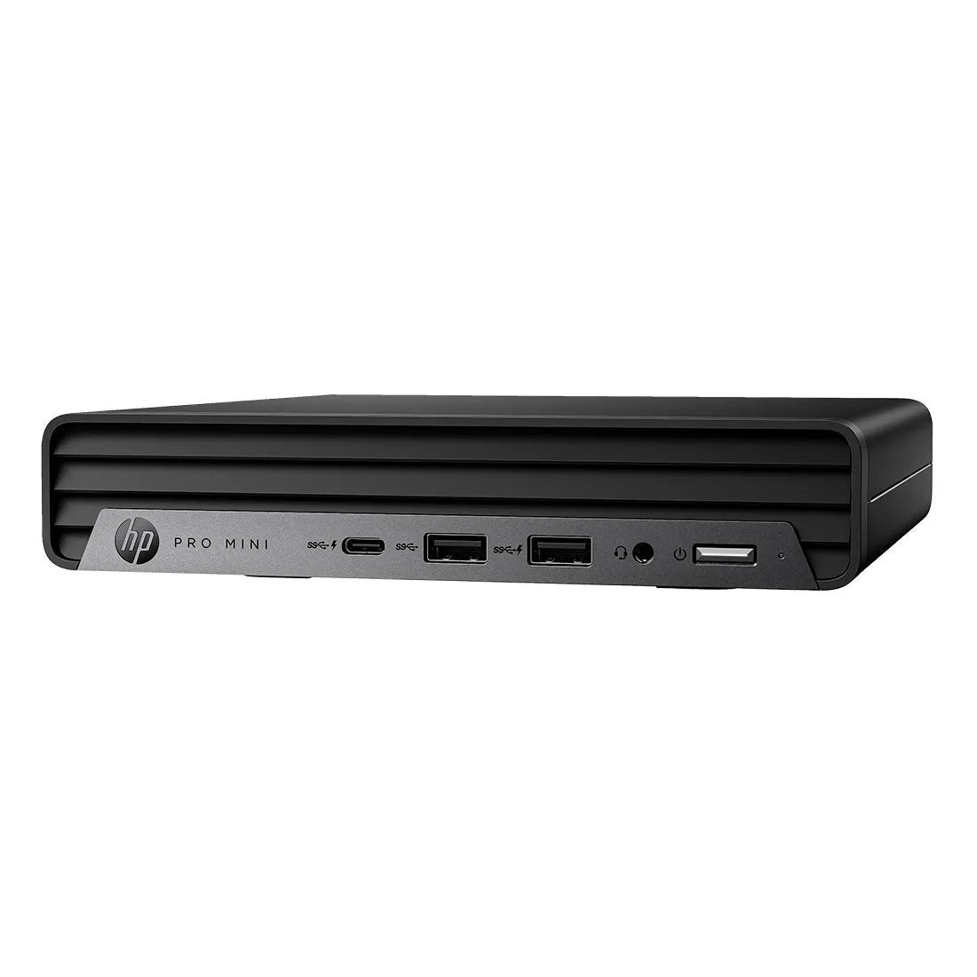 a black HP Pro Mini computer system with various ports and connections visible.
