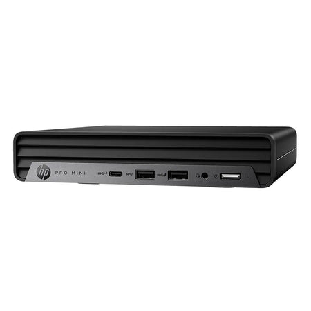 a black HP Pro Mini computer system with various ports and connections visible.