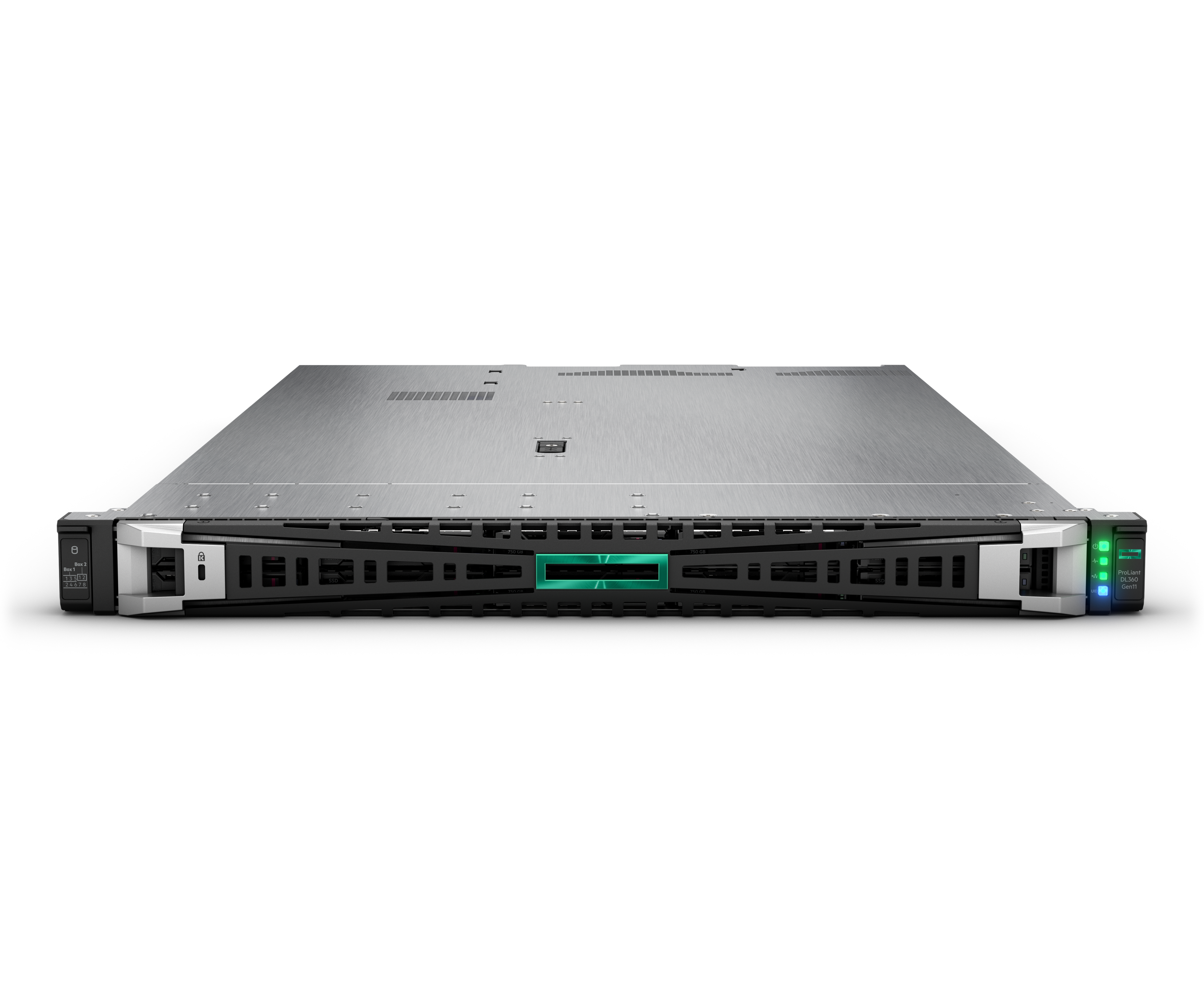 a large, metallic server rack with a green light on the front, indicating it is powered on.