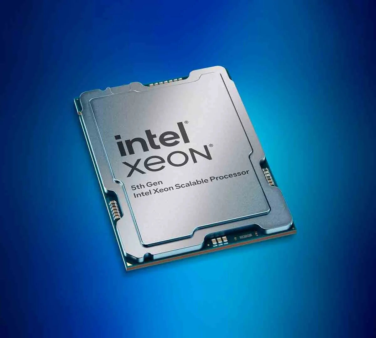 a close-up view of an Intel Xeon 5th Gen Intel Xeon Scalable Processor, a powerful and efficient processor designed for high-performance computing.