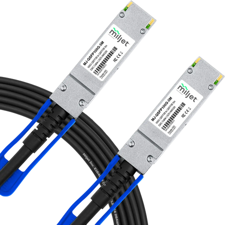 two silver fiber optic cables with blue connectors, arranged in a way that they appear to be connected or intertwined.