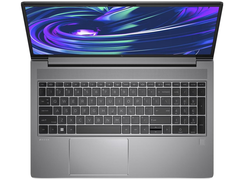an open laptop with a silver keyboard and a large, colorful display screen.