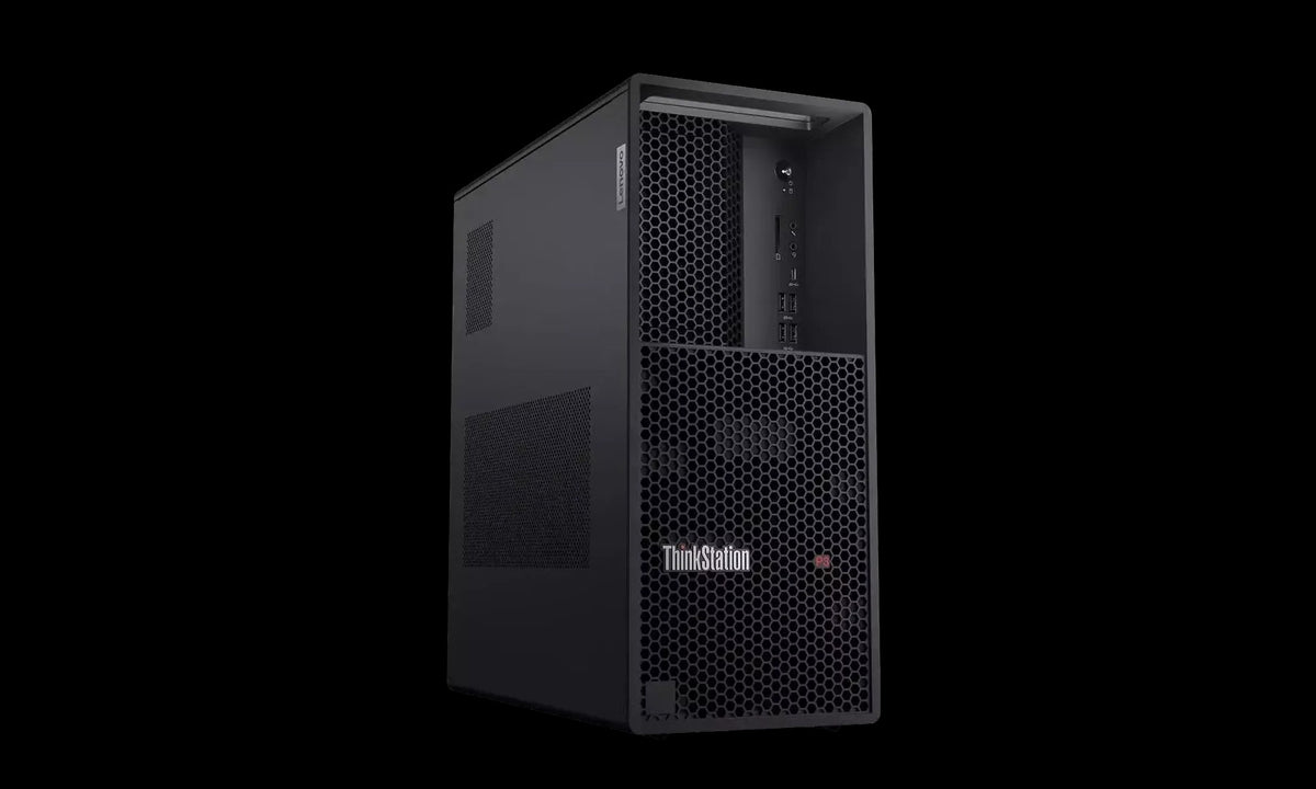 A black ThinkStron computer tower with a visible front panel and a visible side panel.