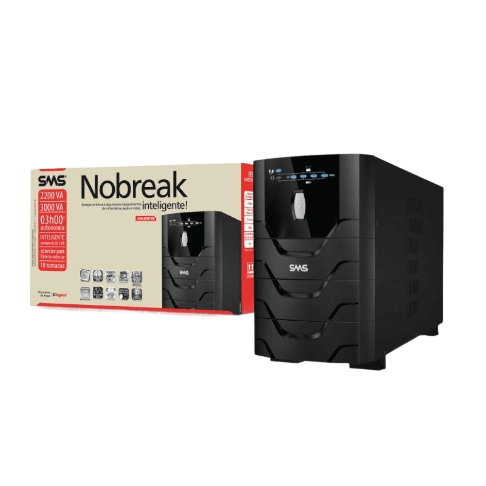 Nobreak SMS Power Vision 3000VA, reliable power backup solution with packaging, sleek design and advanced features.