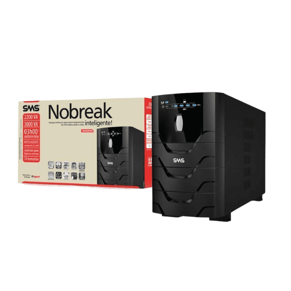 Nobreak SMS Power Vision 3000VA, reliable power backup solution with packaging, sleek design and advanced features.