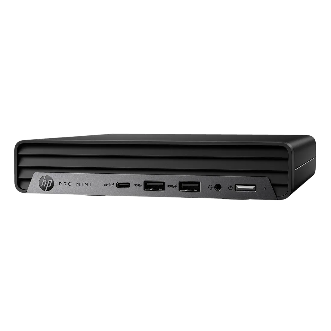 a black HP Pro Mini computer system with various ports and connections visible.
