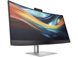 a curved computer monitor with a vibrant, abstract background.