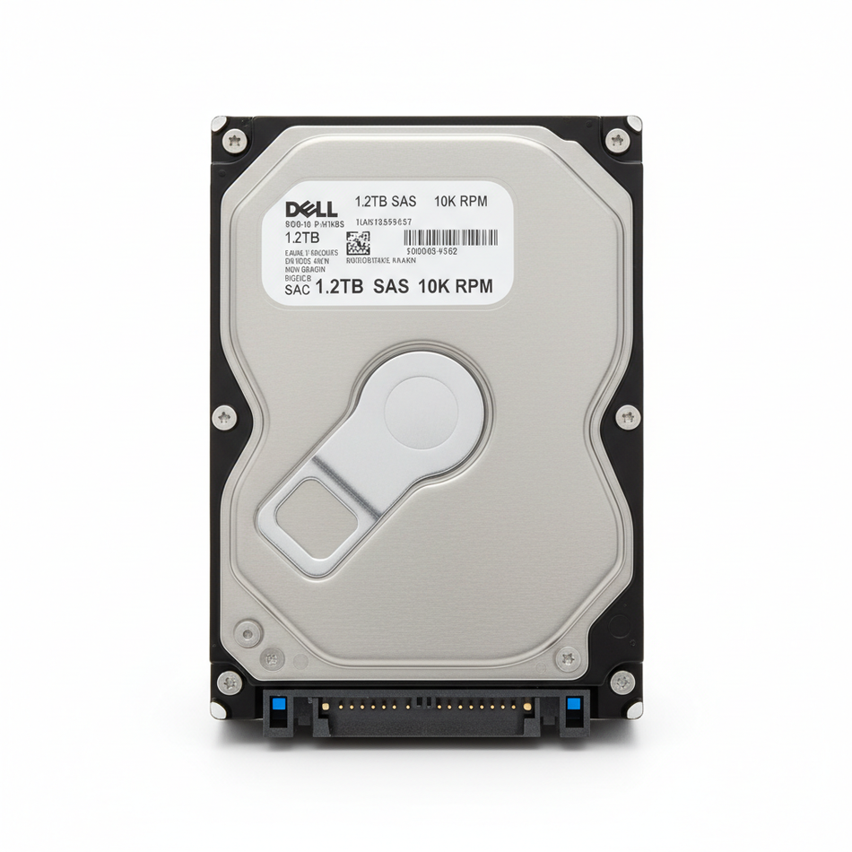 a Dell 1TB SAS hard drive with a label indicating its specifications and features.