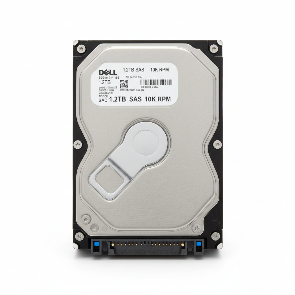 a Dell 1TB SAS hard drive with a label indicating its specifications and features.
