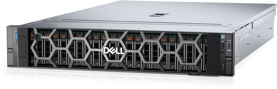 a Dell server rack with multiple racks and servers, all of which are black and silver in color. The Dell logo is prominently displayed on the front of the server rack.