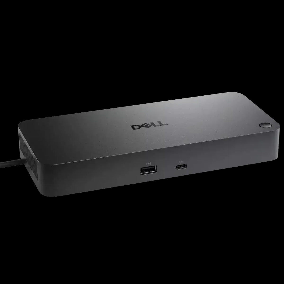 A black Dell computer docking station with two USB ports on the front.