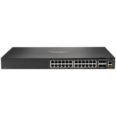 ARUBA 6300F 24G 4SFP56 network switch with 24 Ethernet ports and compact design.