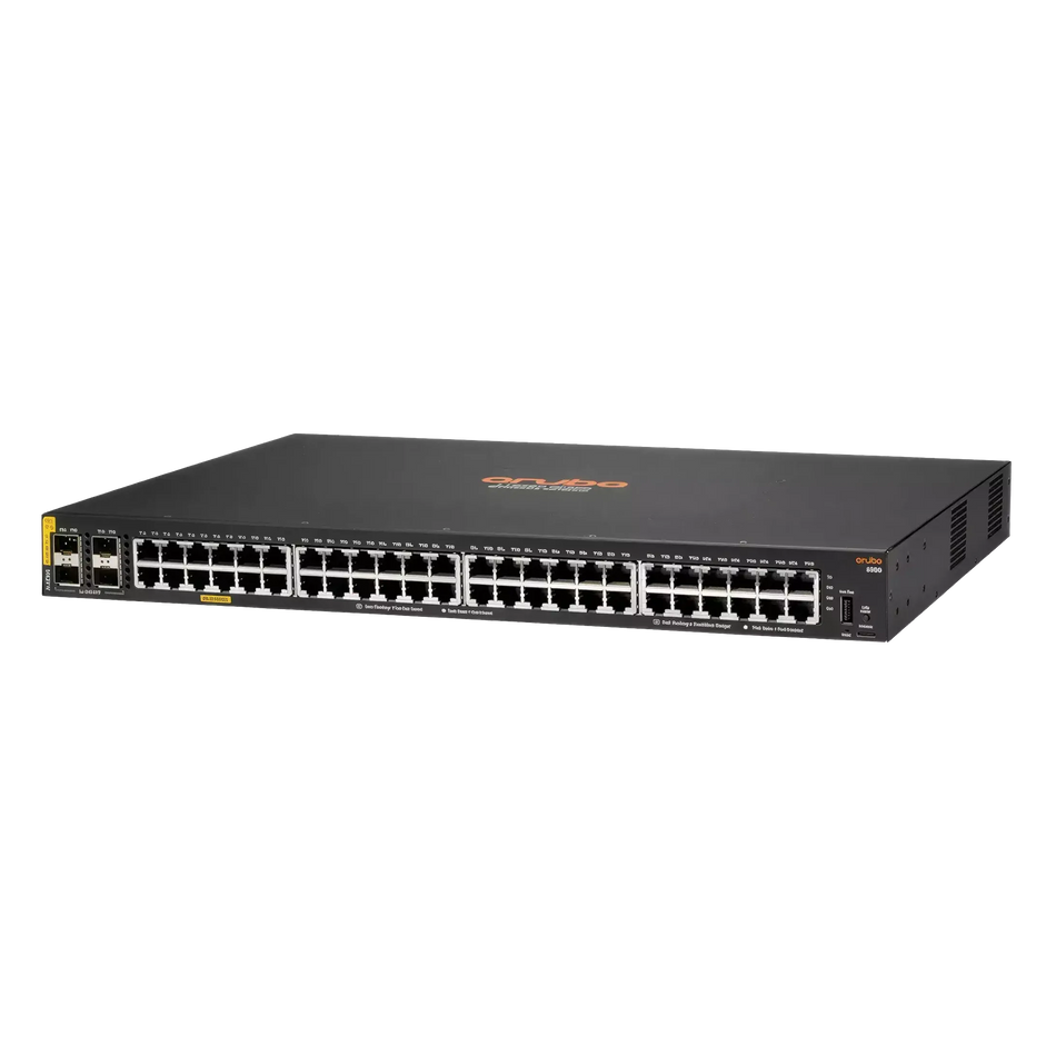 a black and gray networking device, likely a router or switch, with multiple ports and connections.