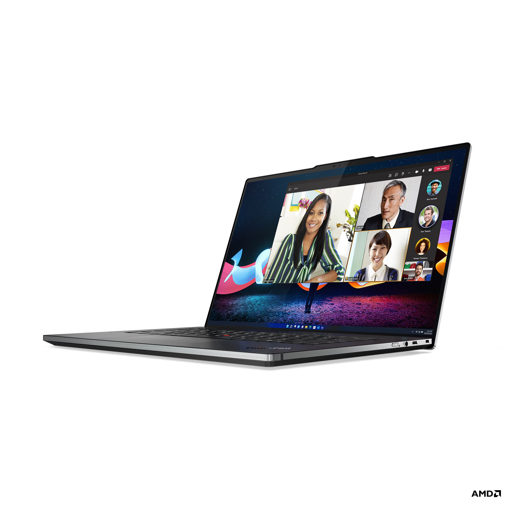 a laptop with a group of people on the screen