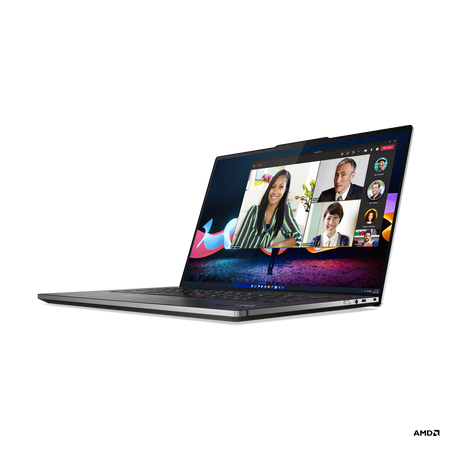 a laptop with a group of people on the screen