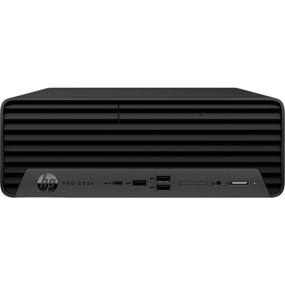 a black HP Pro Desk computer tower.