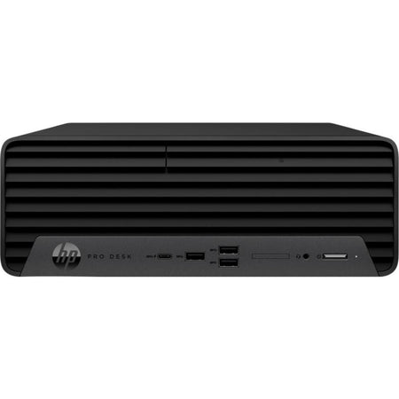a black HP Pro Desk computer tower.