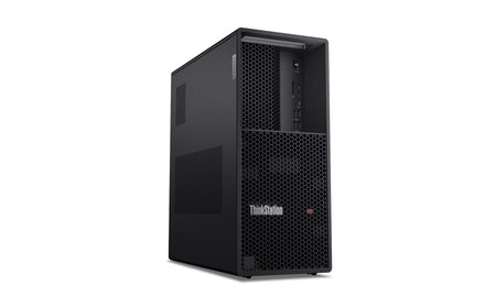 A black ThinkStron computer tower with a visible front panel and a visible side panel.