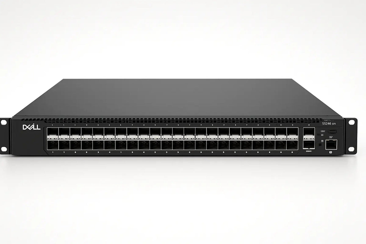 A Dell networking switch with a row of ports on the front panel.