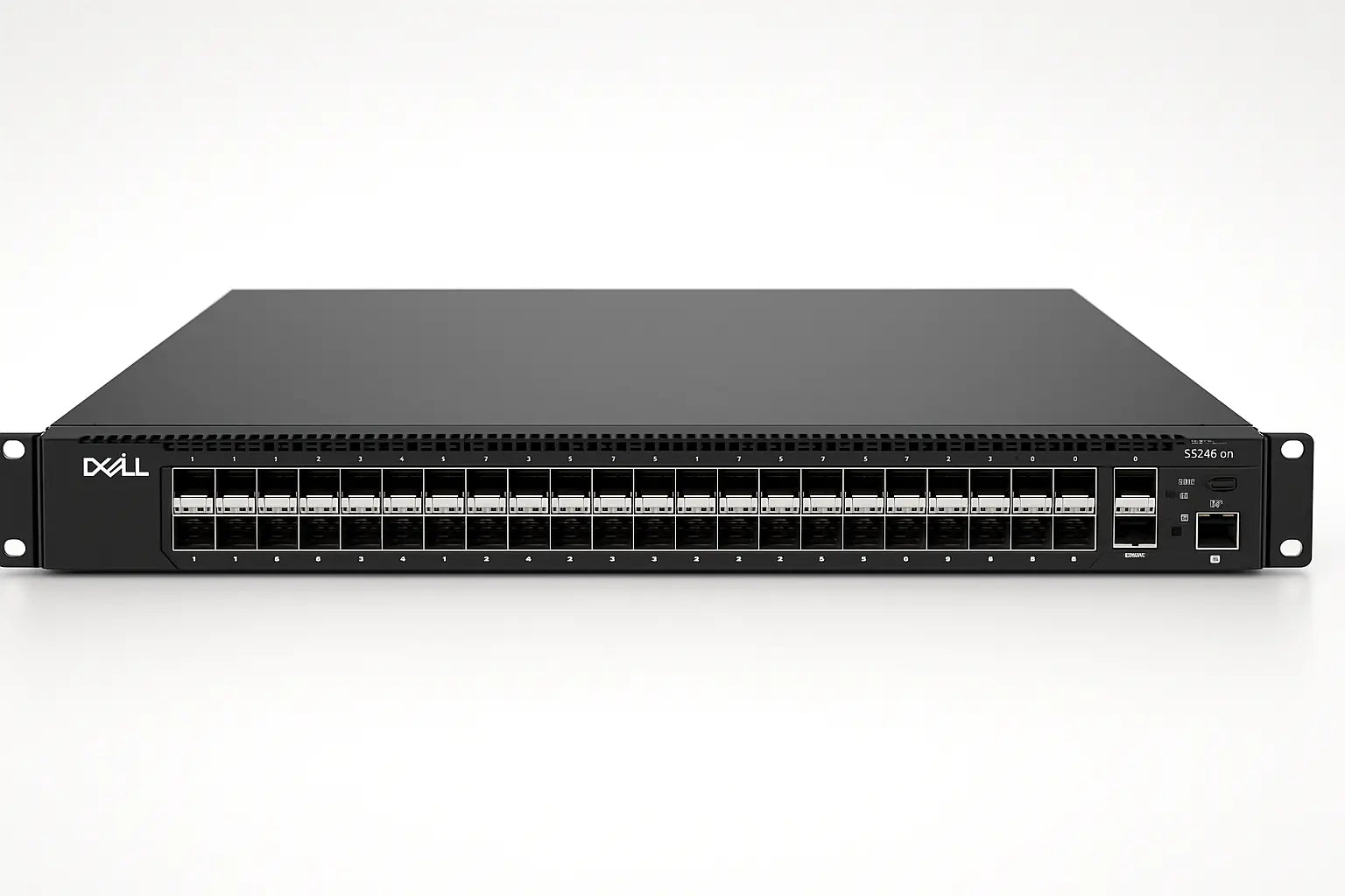 A Dell networking switch with a row of ports on the front panel.