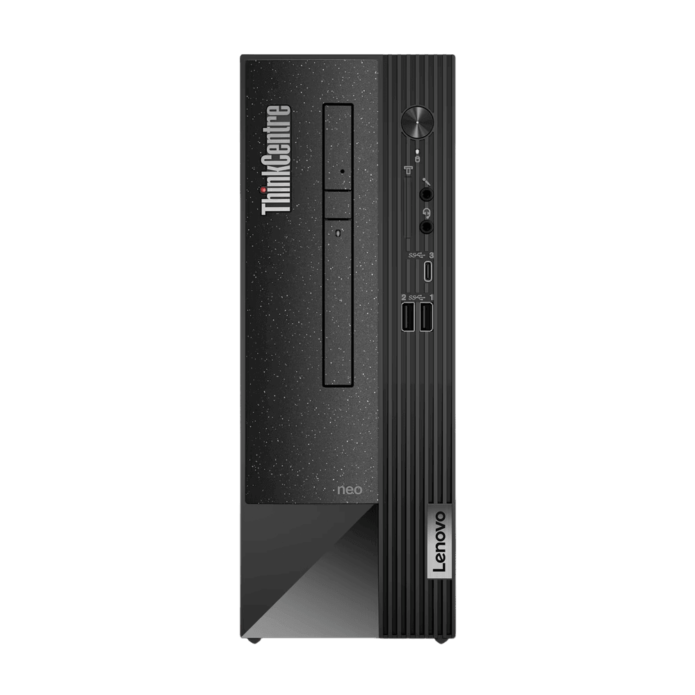 Lenovo Neo 50s Gen 4 SFF desktop featuring Intel Core i3-13100, sleek black design and modern front panel.