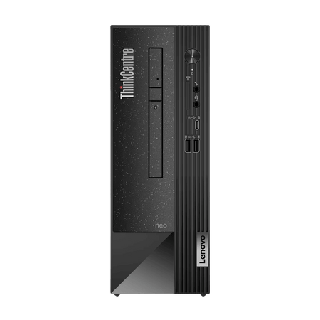 Lenovo Neo 50s Gen 4 SFF desktop featuring Intel Core i3-13100, sleek black design and modern front panel.
