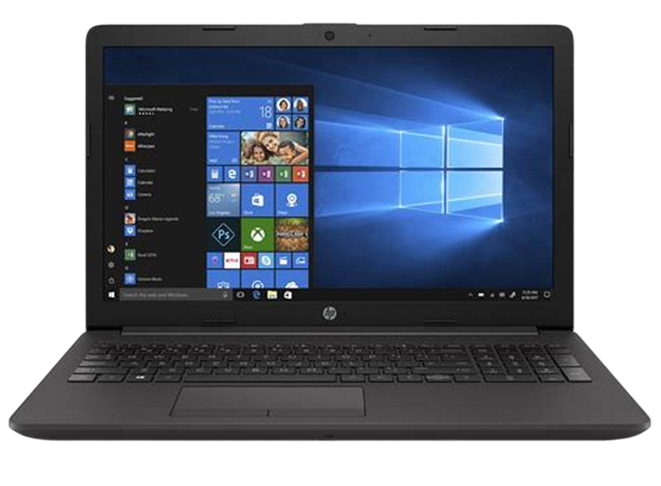 a black HP laptop with a Windows operating system displayed on the screen.