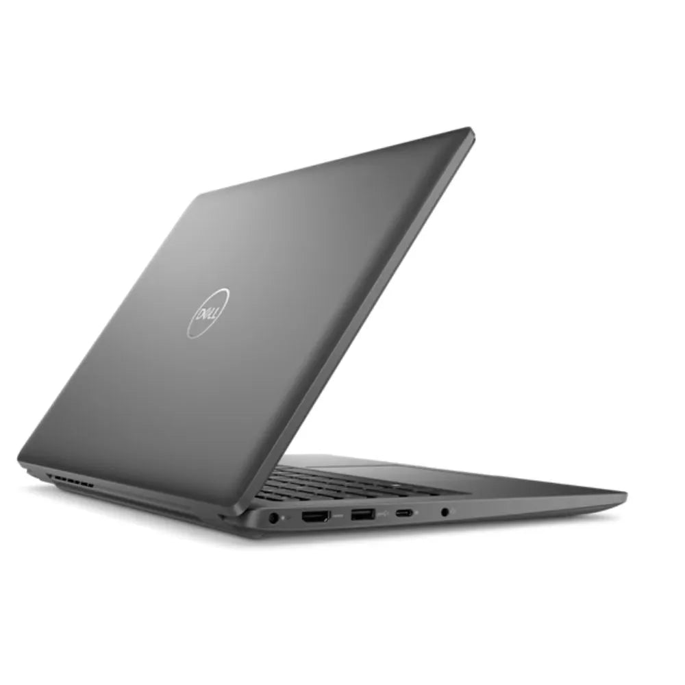 A Dell laptop computer is shown in the image, with its lid open and revealing the keyboard and trackpad.