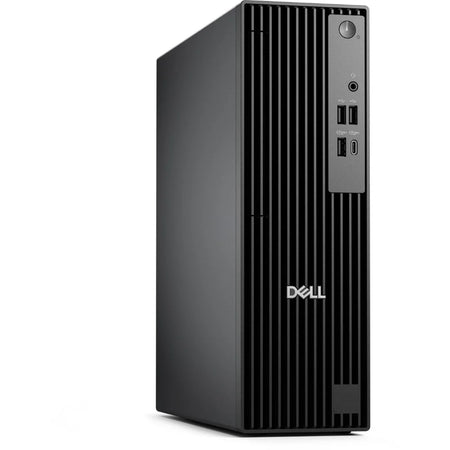 A black Dell computer tower with a vertical grille and a power button on the top.