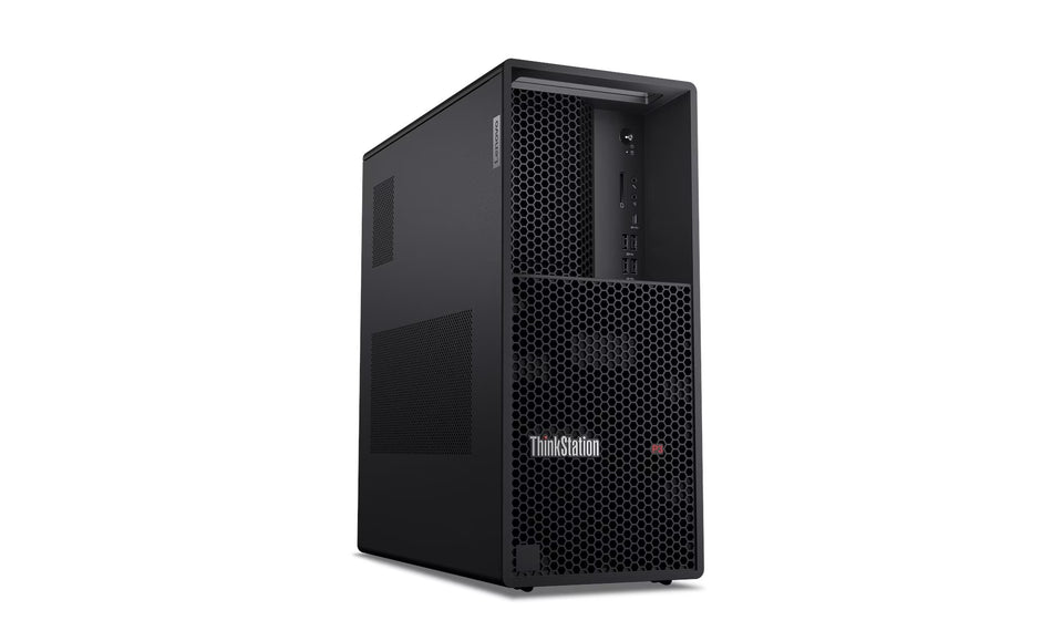 A black ThinkStron computer tower with a mesh pattern on the front.