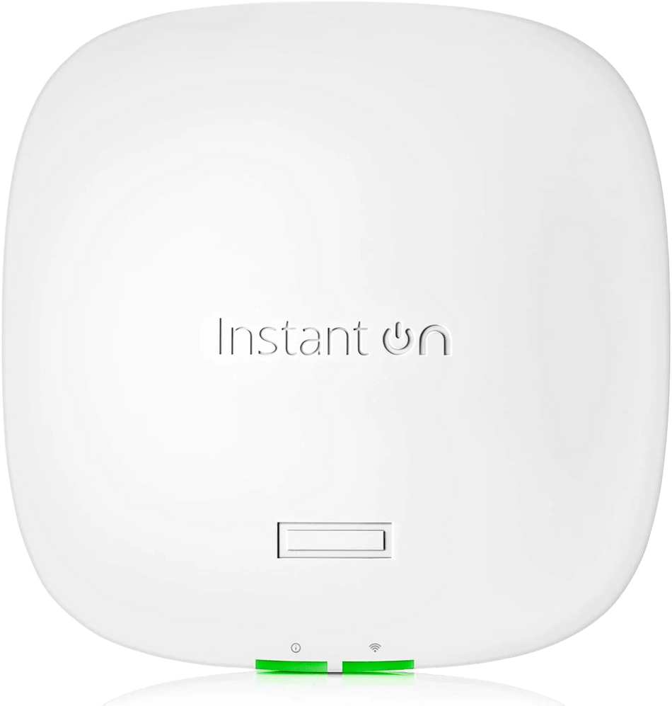Access Point Instant On device with white design, featuring LED indicators and branding.