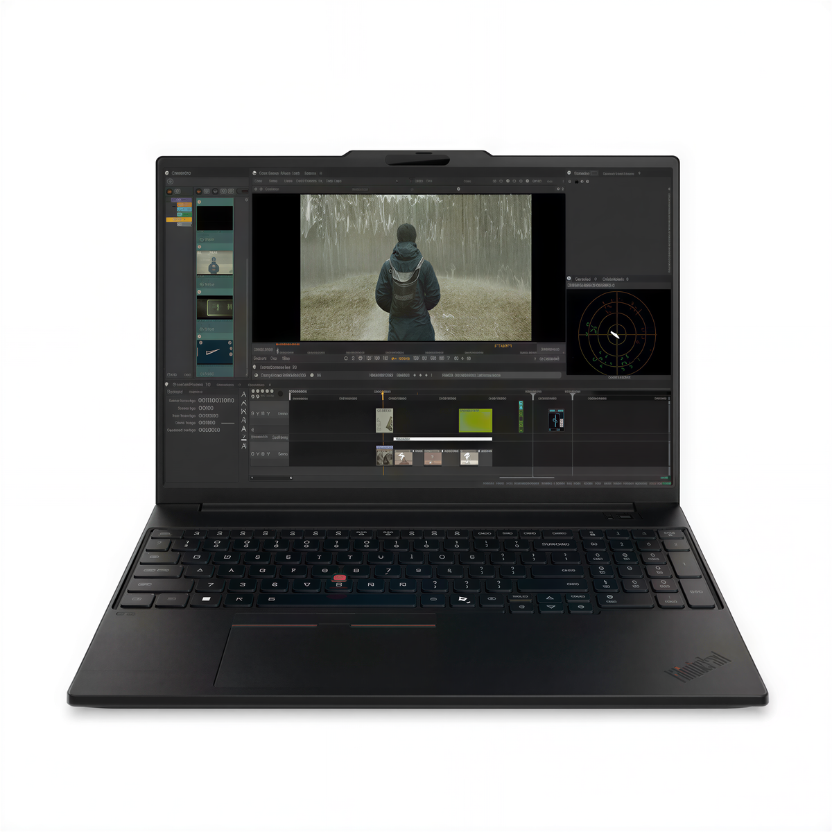 an open laptop computer with a video editing software interface displayed on the screen.