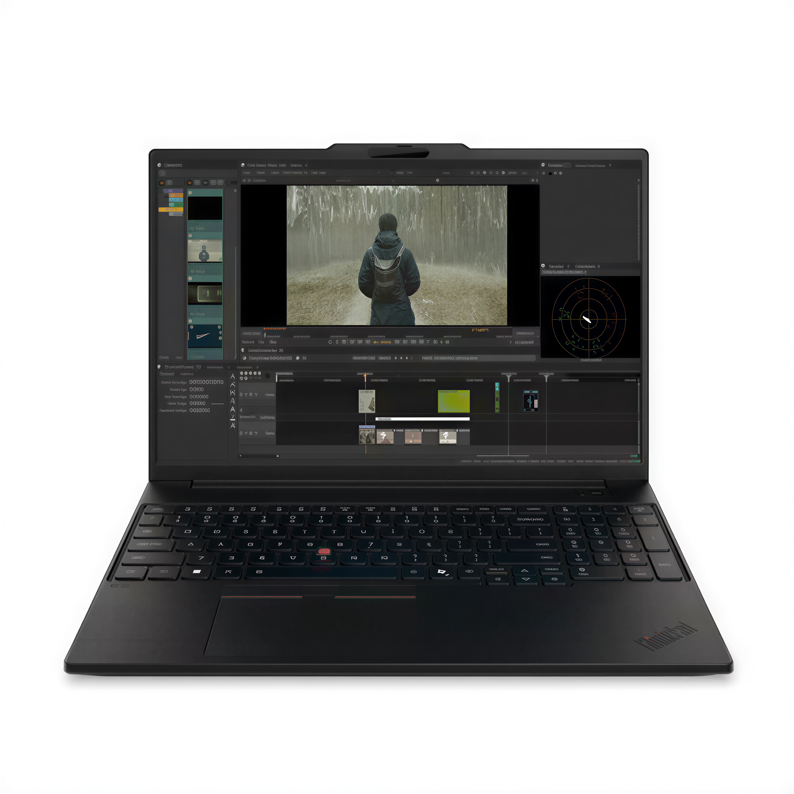 an open laptop computer with a video editing software interface displayed on the screen.