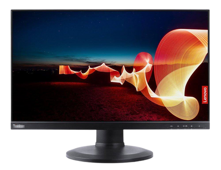 a computer monitor displaying a vibrant, colorful abstract image with swirling lines and shapes.