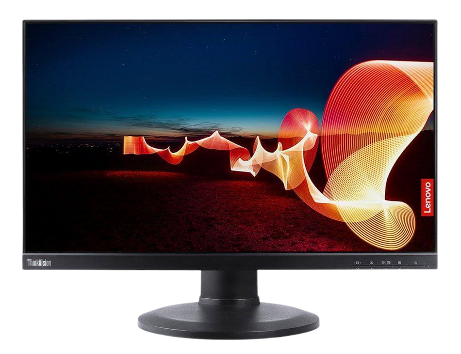 a computer monitor displaying a vibrant, colorful abstract image with swirling lines and shapes.