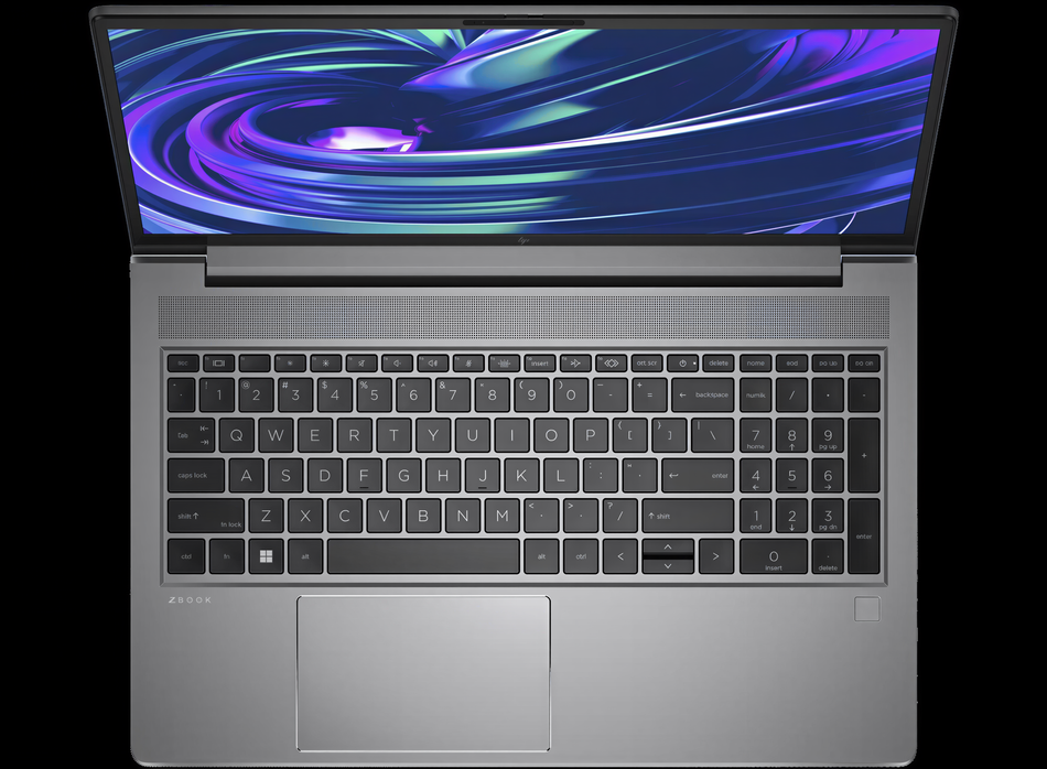 an open laptop with a silver keyboard and a large, colorful display screen.