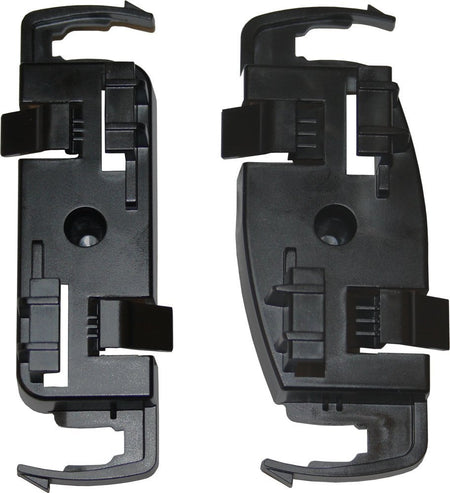 a pair of black plastic parts on a white background