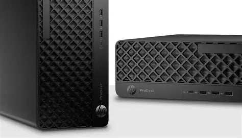 Computador HP ProDesk 2 SFF G1i preto, gabinete compacto com grade frontal geométrica e portas USB visíveis.