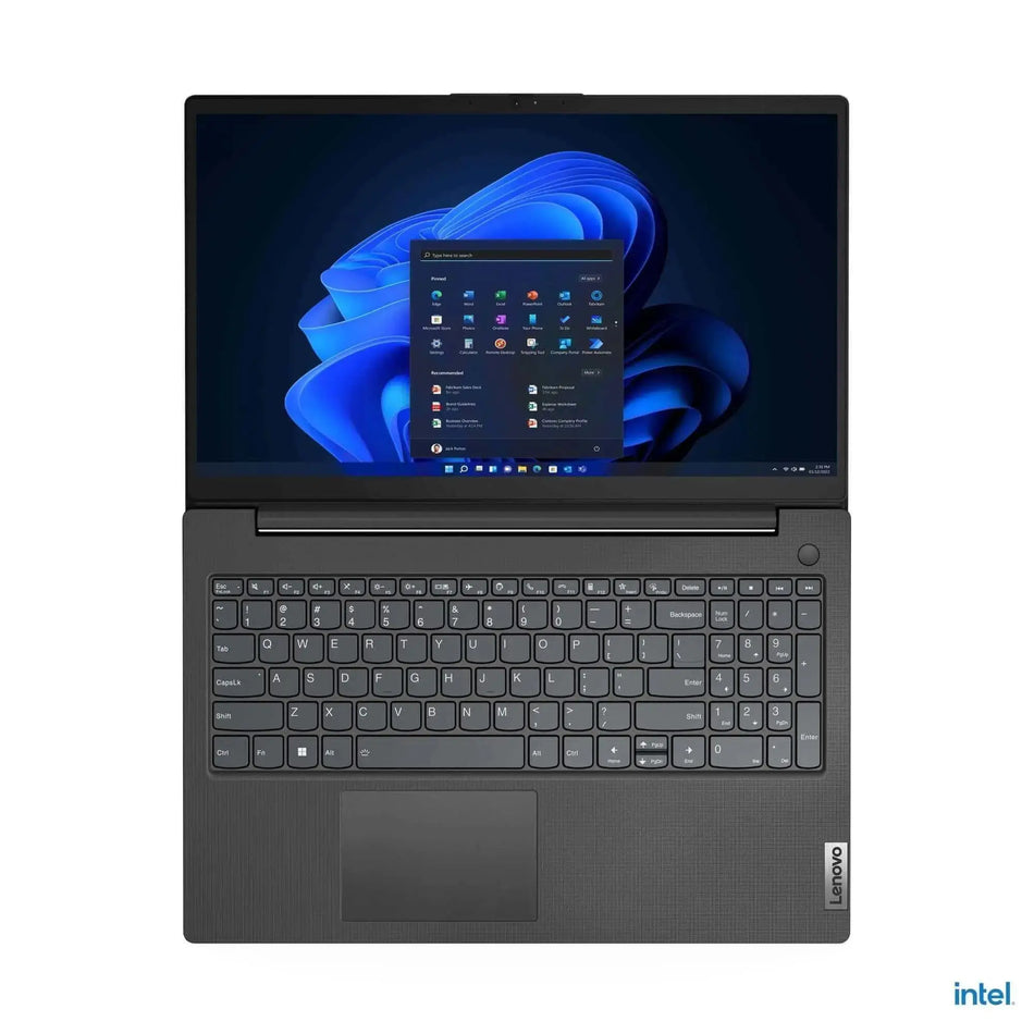 Lenovo V15 G4 laptop with Windows interface, Intel Core i5, 15.6-inch screen, and minimalist keyboard design.